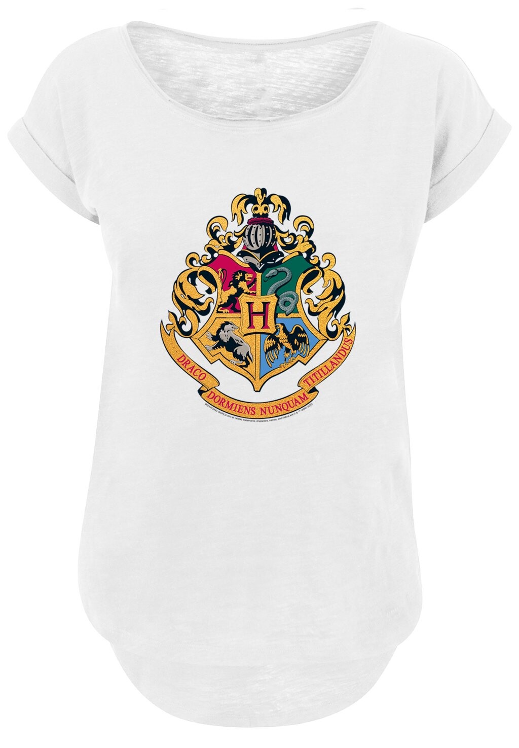 

Футболка с принтом LONG CUT HARRY POTTER HOGWARTS CREST GOLD F4NT4STIC, белый