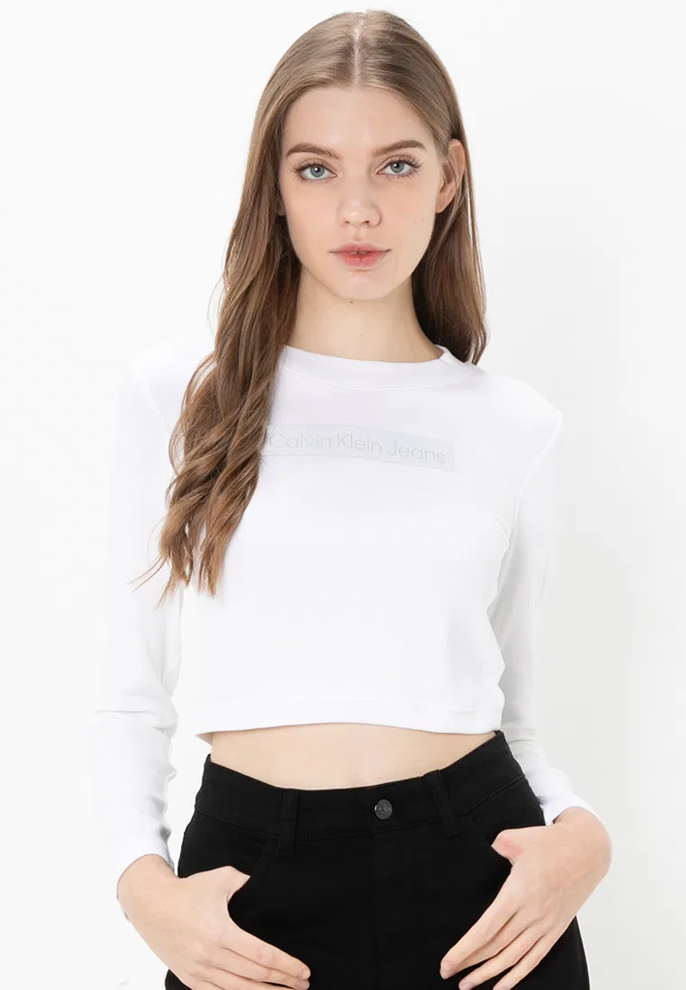 Футболка с длинным рукавом, логотип, Calvin Klein Jeans, ярко-белый