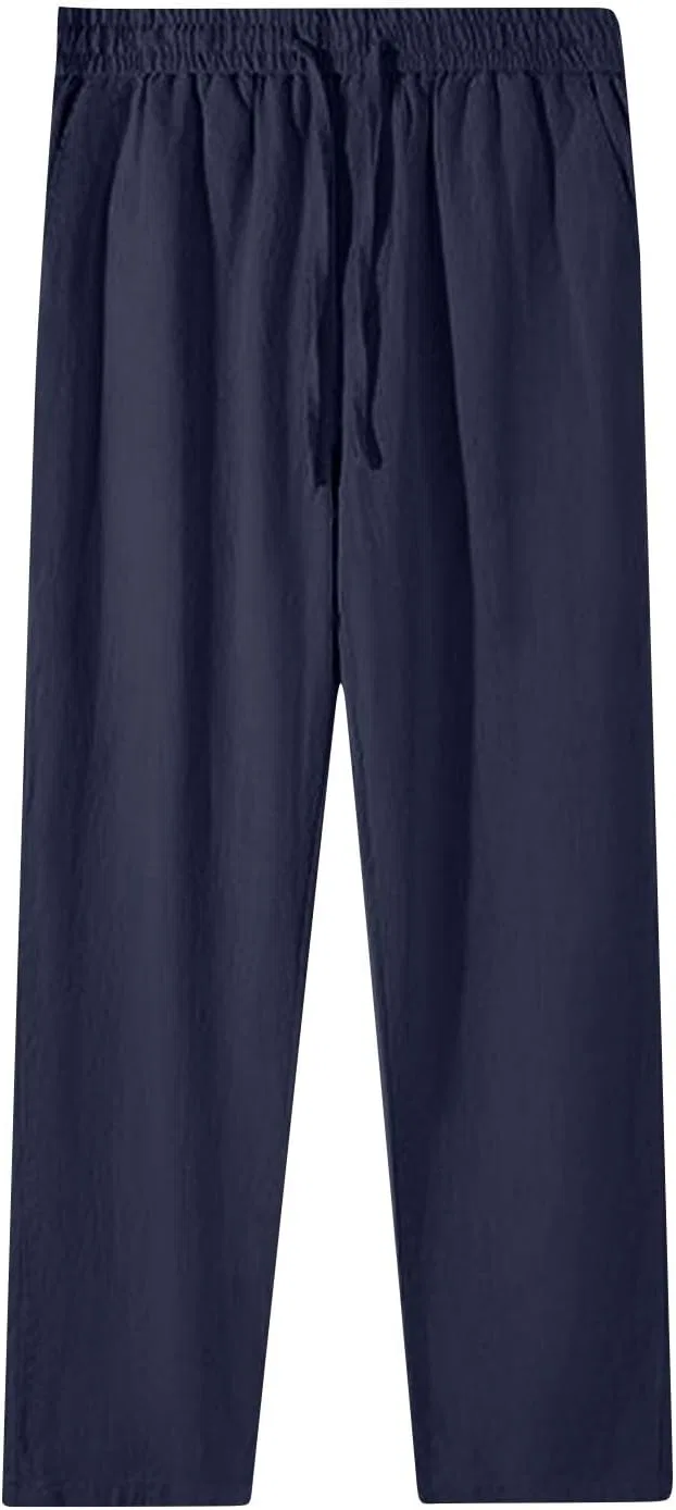 Женские широкие брюки палаццо из хлопка и льна, Navy