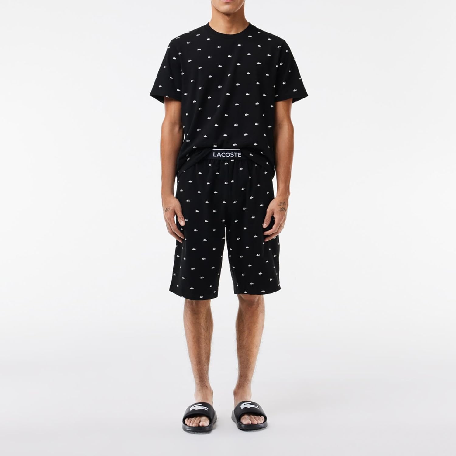 Lacoste мужской пижамный комплект с мини-принтом крокодила, Midnight Blue/Natural White — фото 2