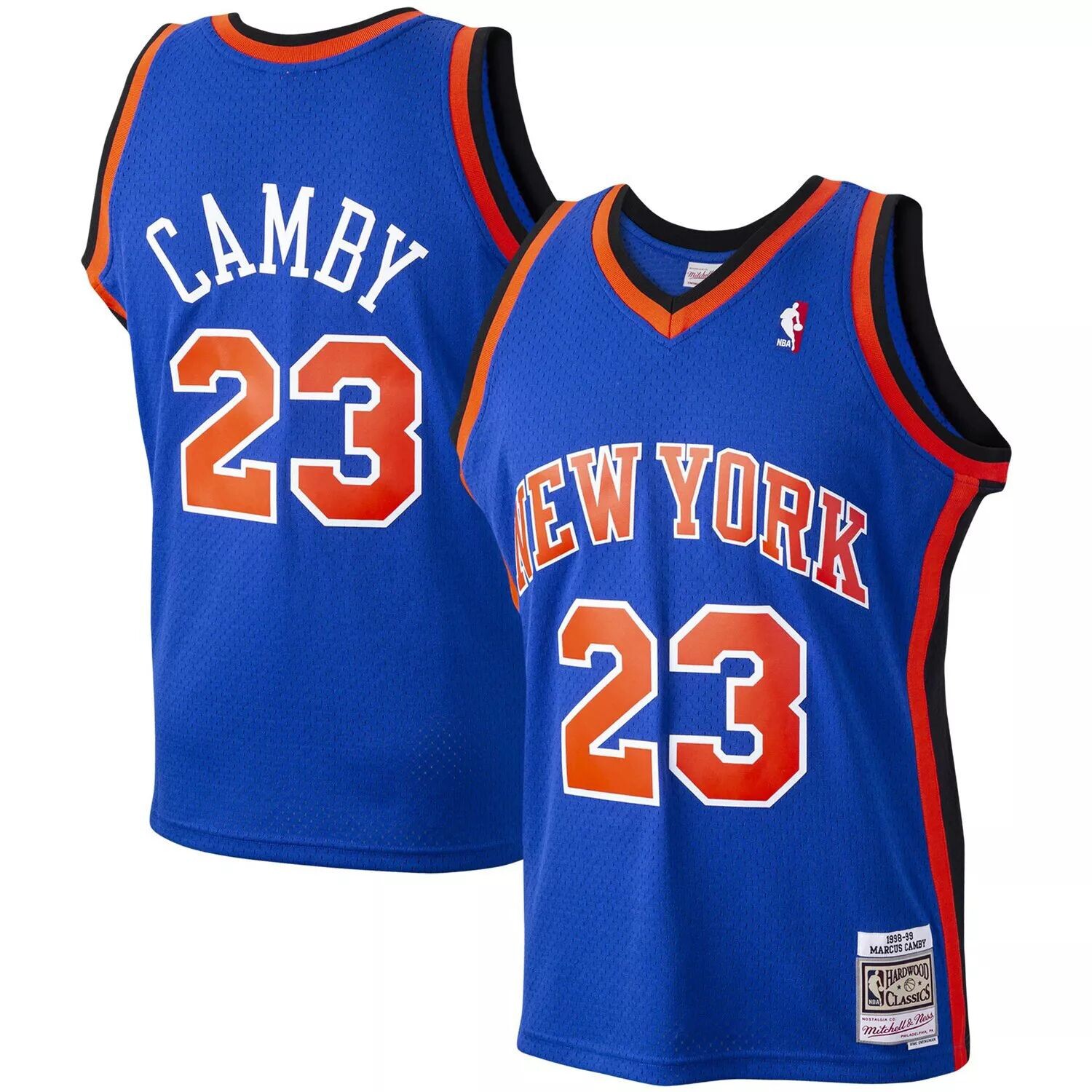 

Мужское джерси Mitchell & Ness Marcus Camby Blue New York Knicks 1998-99 Hardwood Classics Swingman Player