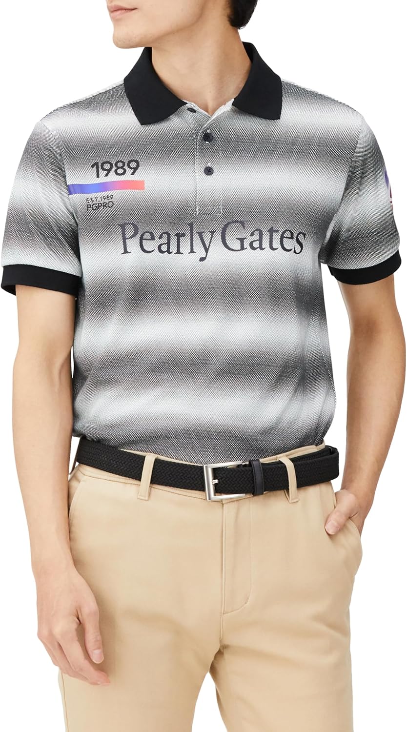 

Мужская поло-рубашка PEARLY GATES с коротким рукавом (полосатый узор, влагоотводящая, быстросохнущая, защита от УФ-излучения) / для гольфа / 053-4160303, темно-синий