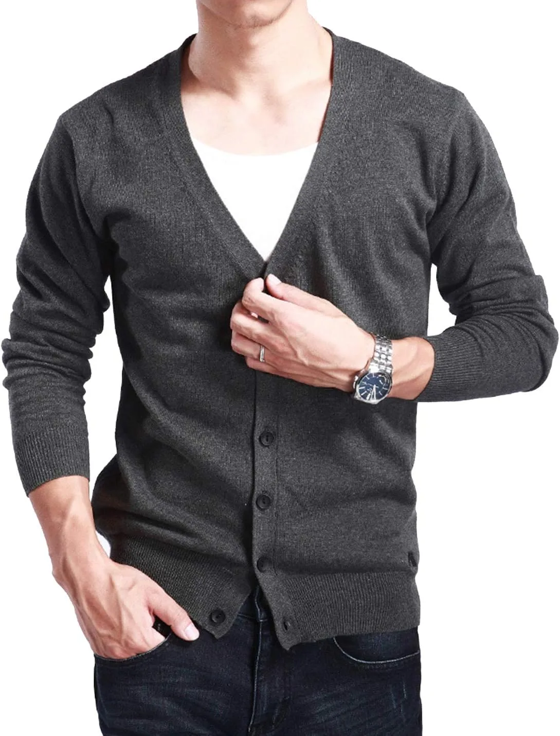 

Мужской тонкий легкий кардиган из кашемира с V-образным вырезом HaoMay