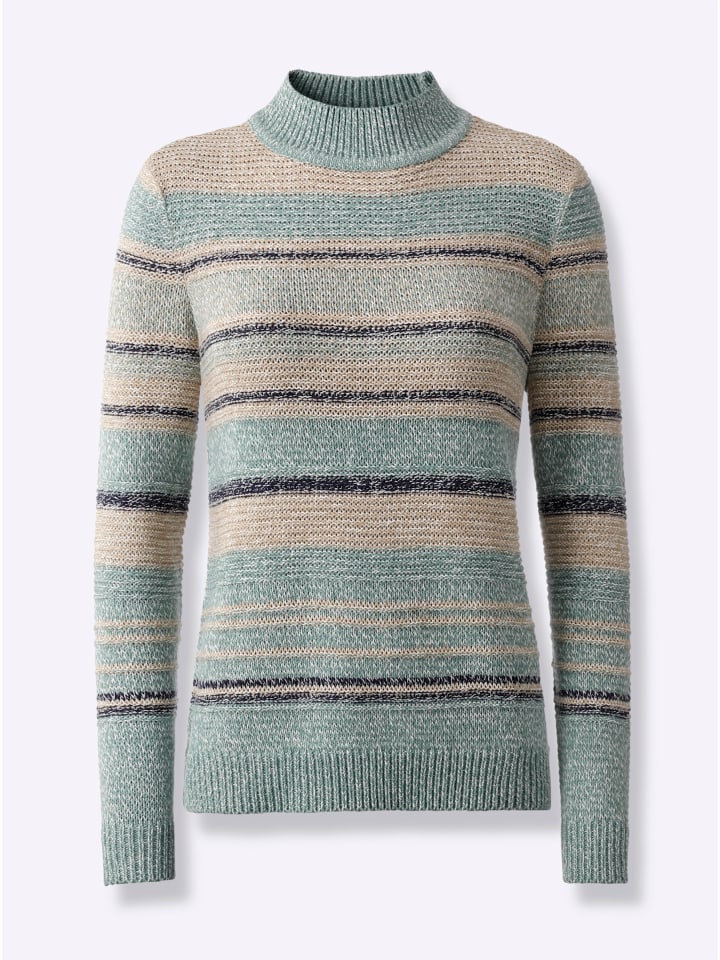 

Свитер с воротником-стойкой в меланжевом цвете нефрита и кунжута Sieh an!