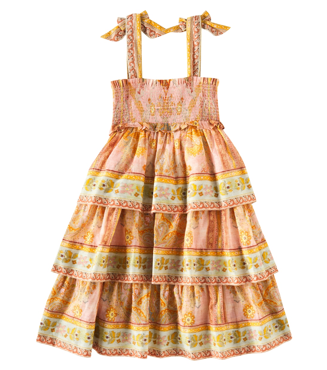 

Платье из хлопка с принтом Wylie Tiered Shirred Zimmermann Kids, Pink Multi