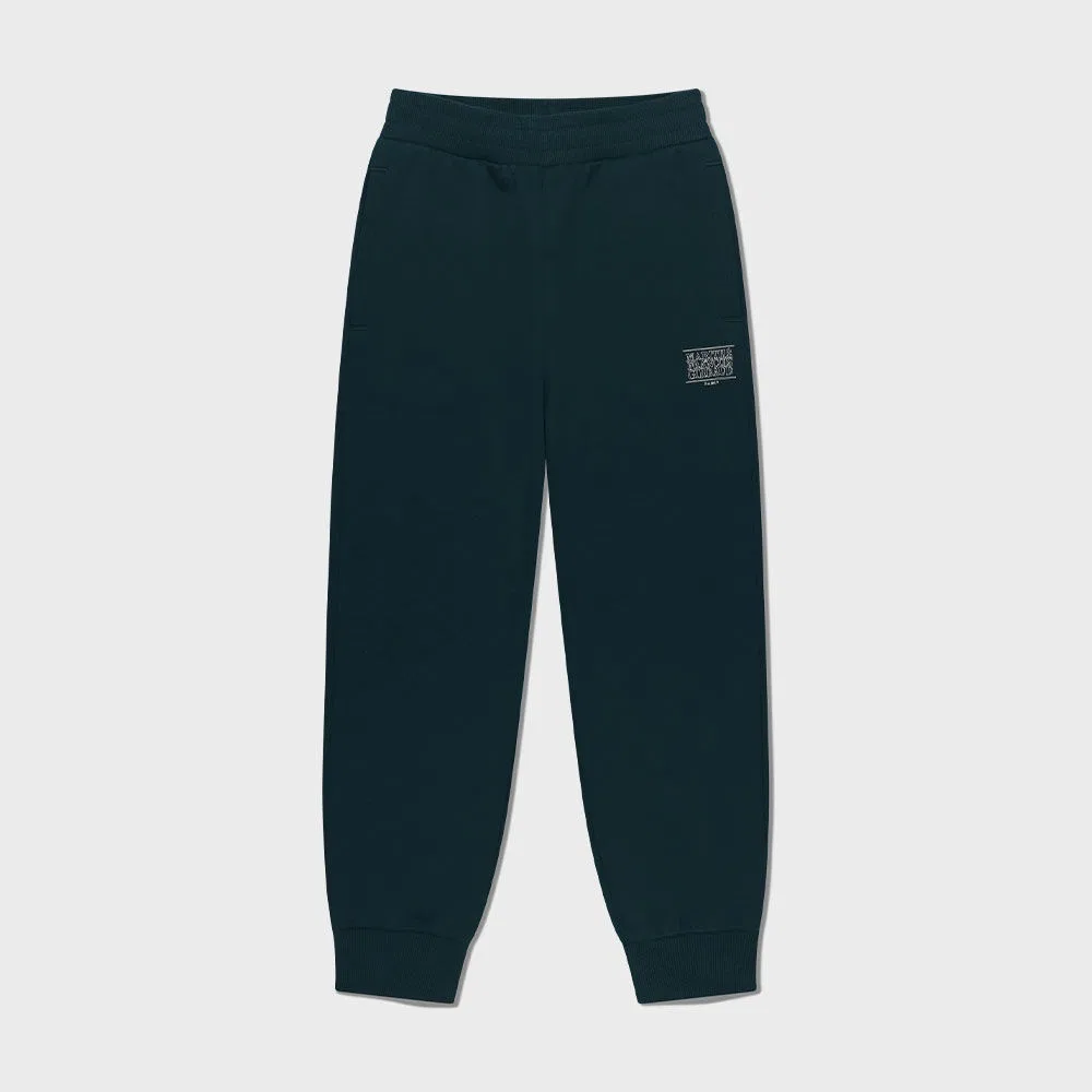 Детские спортивные брюки с начёсом Doodle Classic Logo тёмно-зелёные от Marithé Kids — фото 2