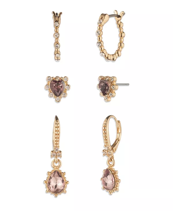 

Комплект из 3 серег в форме сердца из золотистого стекла и камня Marchesa, gold