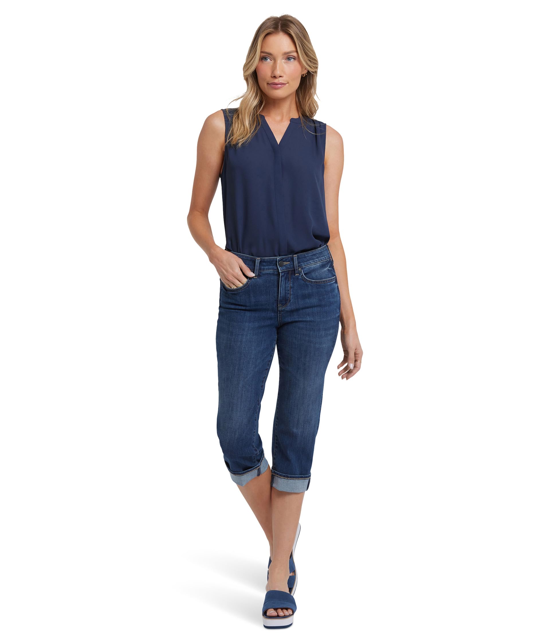 

Джинсы NYDJ Petite Marilyn Straight Crop Jeans in Rio Rapids, цвет Rio Rapids