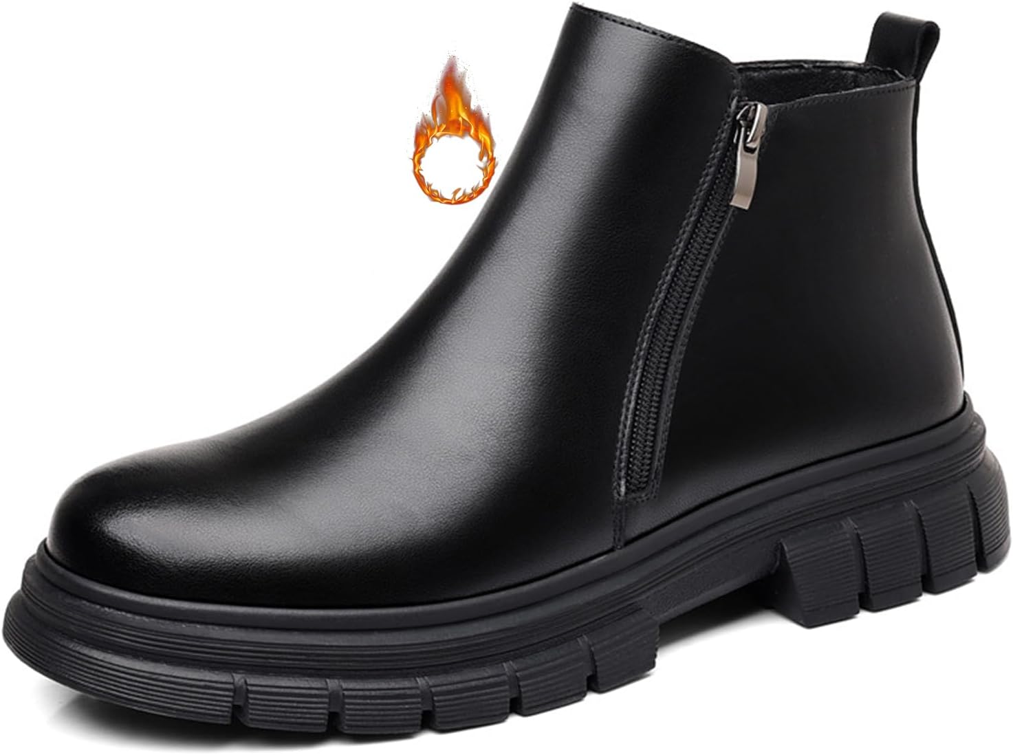 

Мужские кожаные ботинки на толстой подошве с двойной молнией, удобные, теплые, с меховой подкладкой, повседневные, нескользящие, деловые челси Nejkg, черный