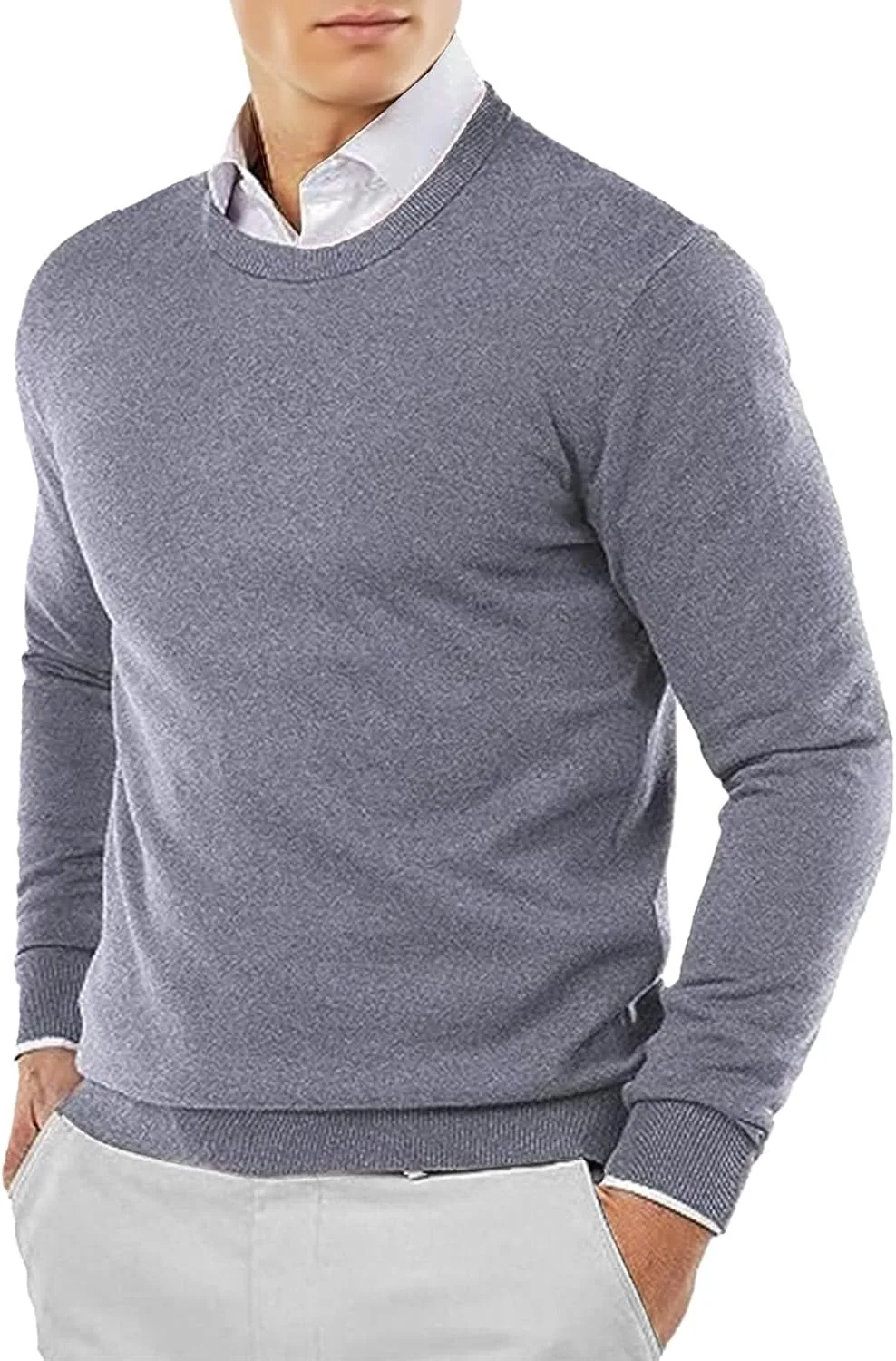 

Мужской тонкий вязаный пуловер с круглым вырезом SWJGLITTR