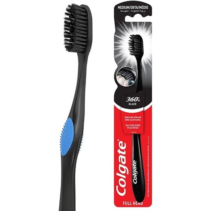 

Зубная щетка Colgate 360 с угольной щетиной среднего размера, 1 шт.