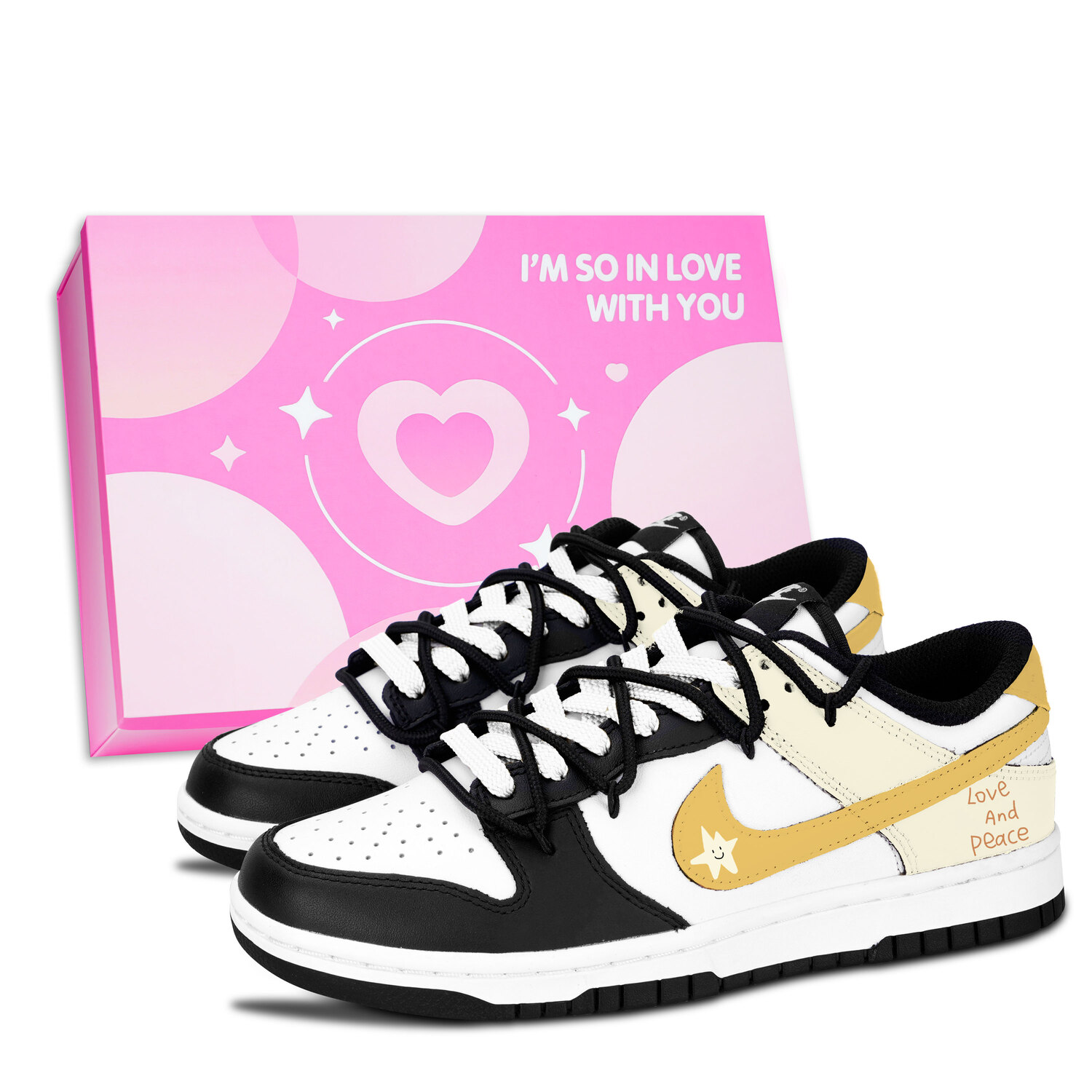 

Nike Dunk Black White, Peace And Love, устойчивый к скольжению, устойчивый к истиранию, легкий, с амортизацией, низкий верх