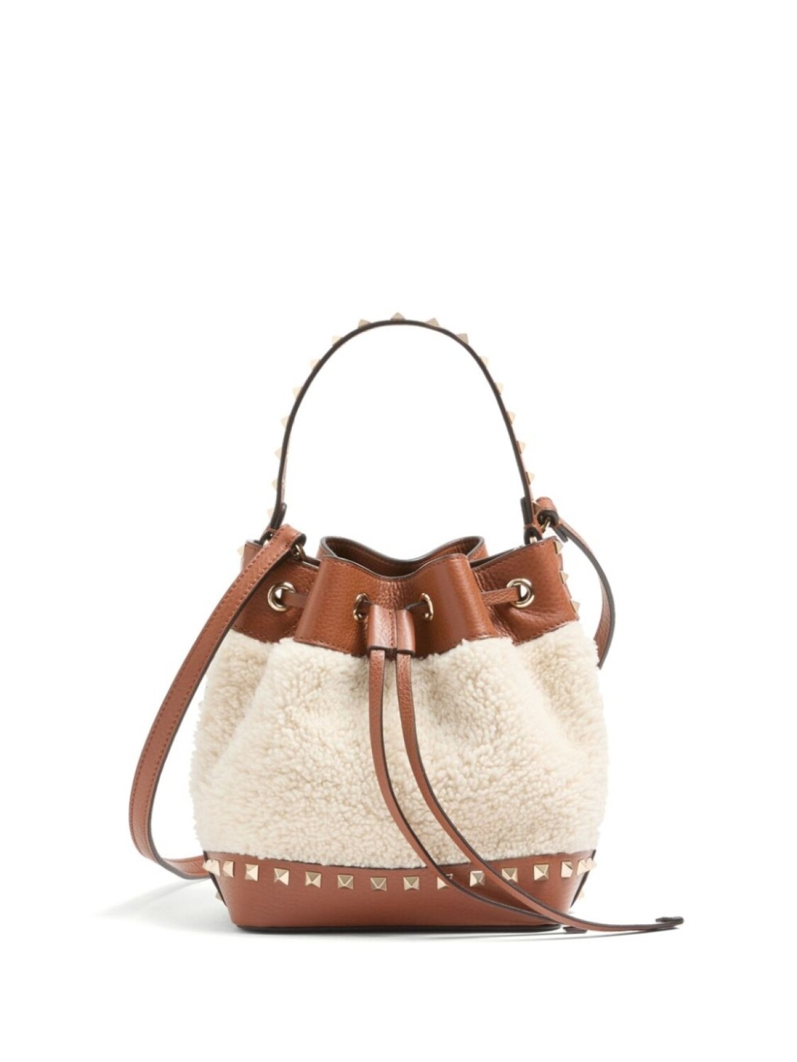 

Сумка-ведро Rockstud с мехом Valentino Garavani, нейтральный цвет