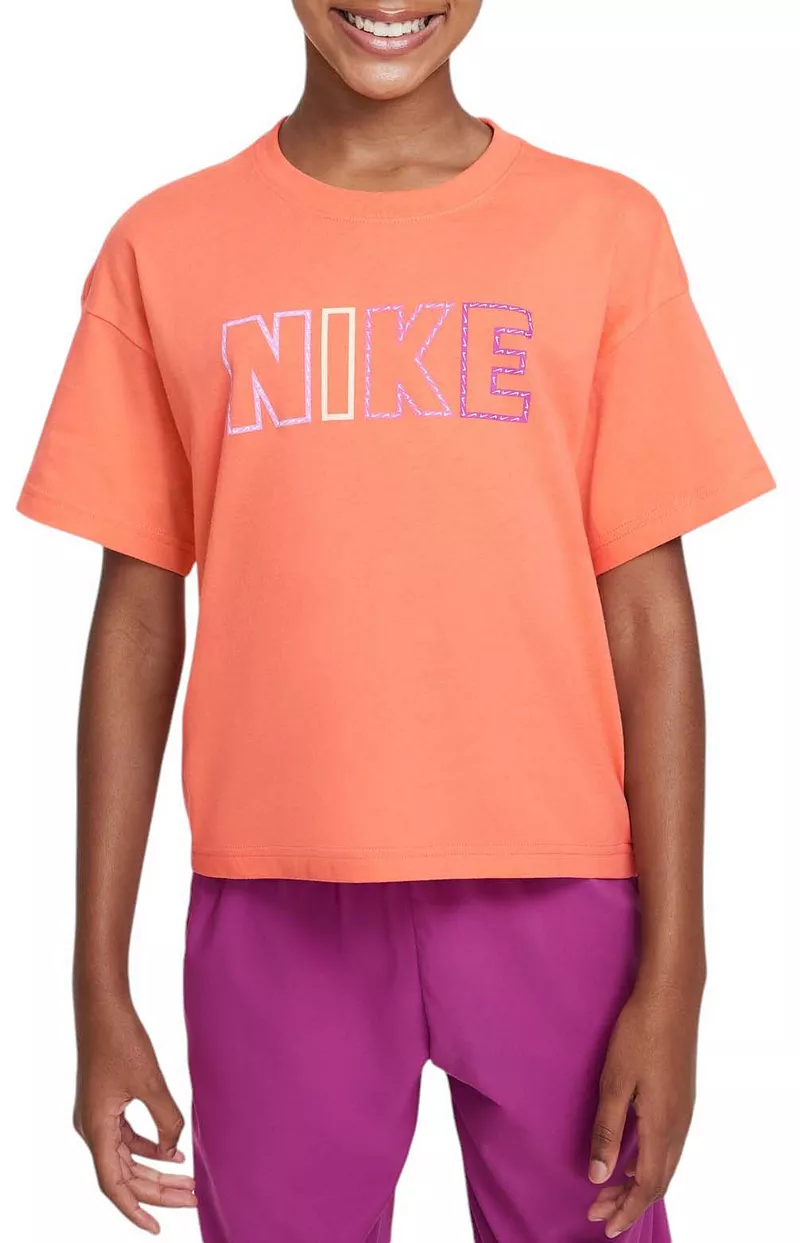 

Футболка свободного кроя Nike Sportswear для девочек, цвет Light Wild Mango