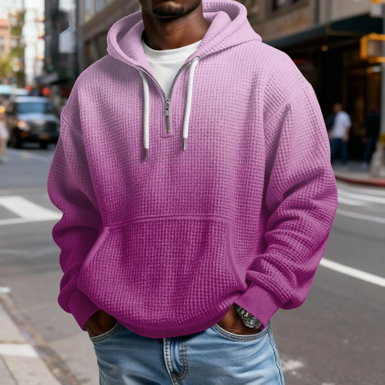 Толстовка Quarter Zip Waffle с капюшоном для мужчин, Oversized, Gradient — фото 2