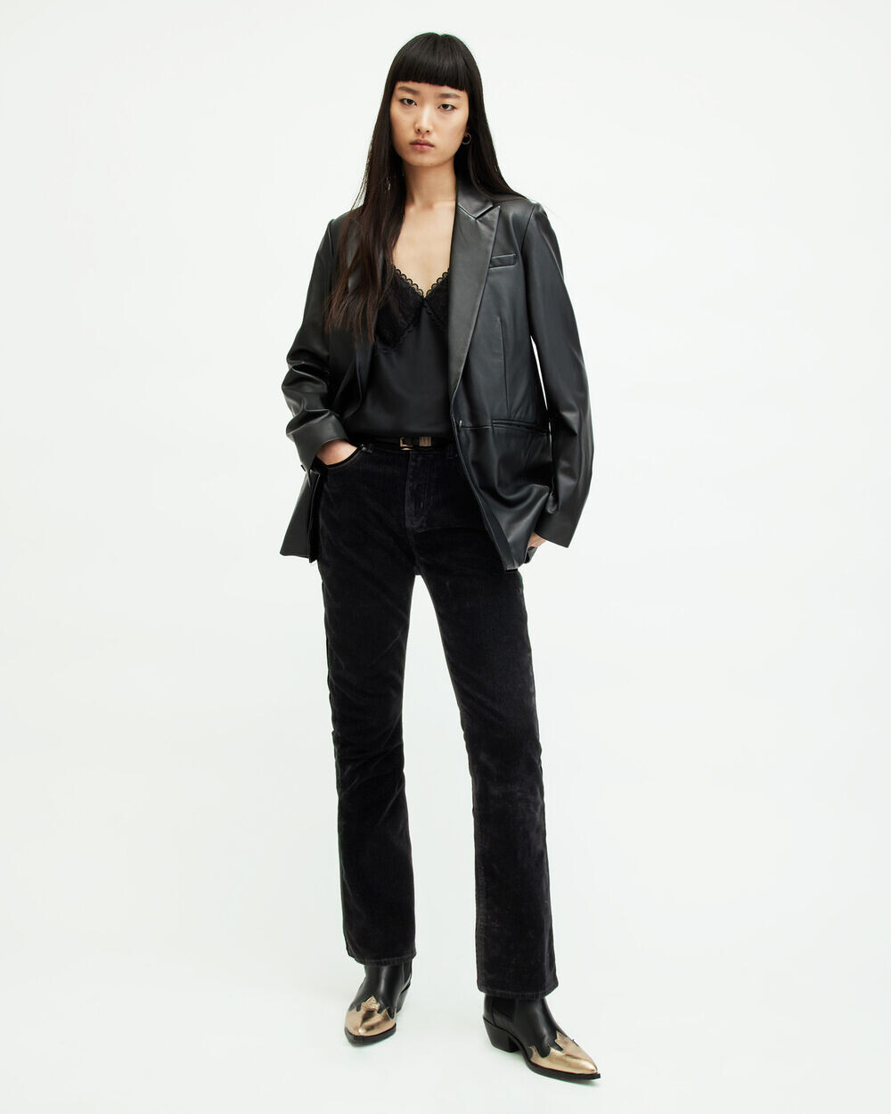 

Узкие джинсы Hollis из ворсованного денима Bootcut AllSaints, черный