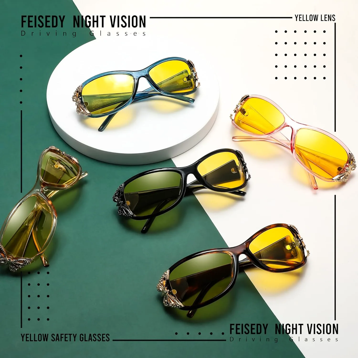 

Классические женские солнцезащитные очки FEISEDY для ночной езды, вождения, с антибликовым покрытием, желтого цвета, модель B2548, Z-butterfly(transparent Blue)