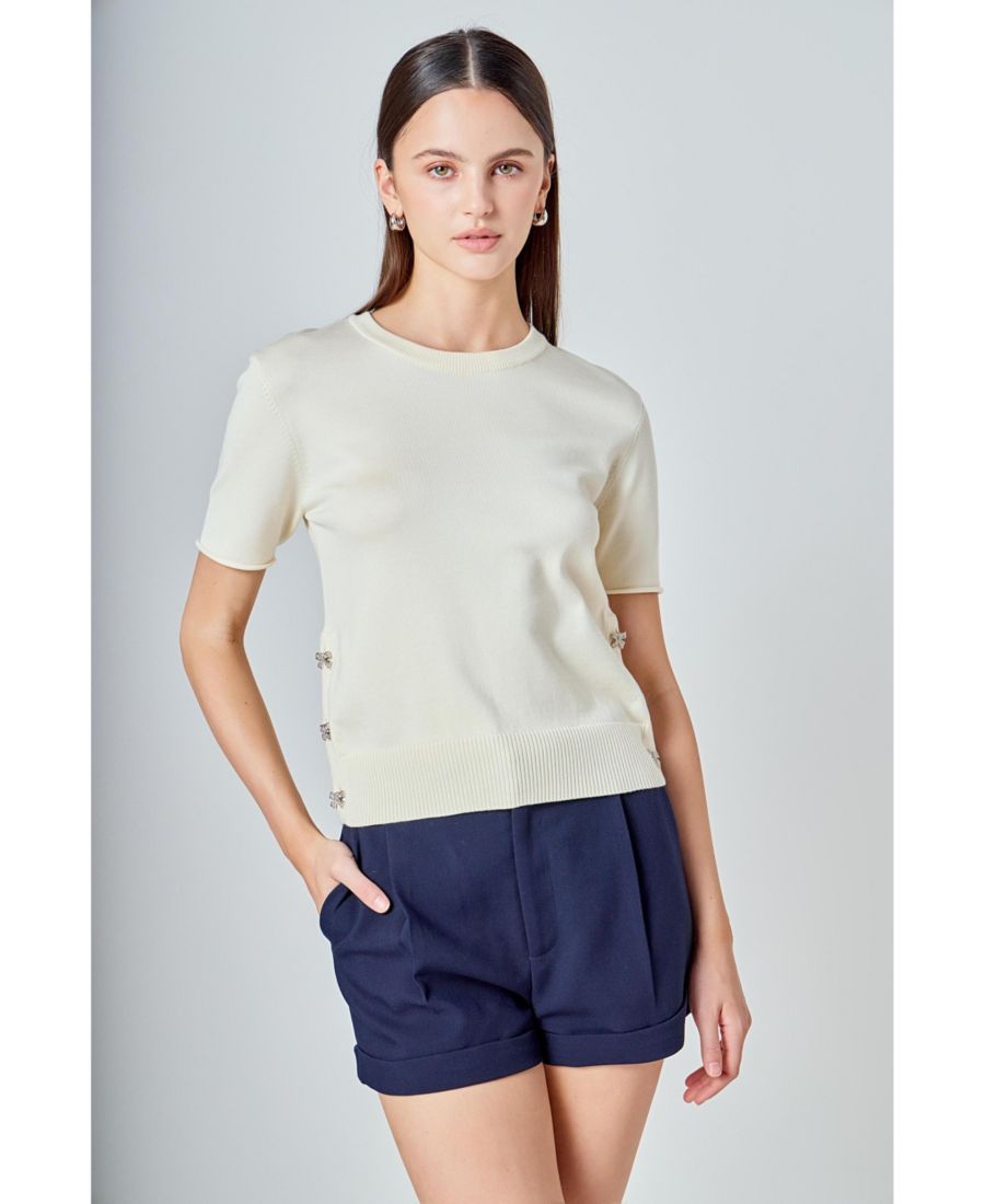 

Женская вязаная блузка с бантом сбоку и пуговицами endless rose, Cream