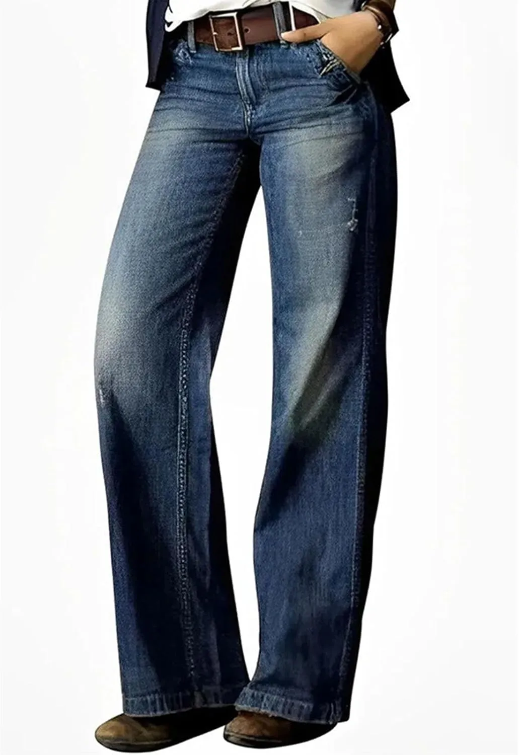 Рваные джинсы женские baggy straight leg с карманом (plus size) — фото 4