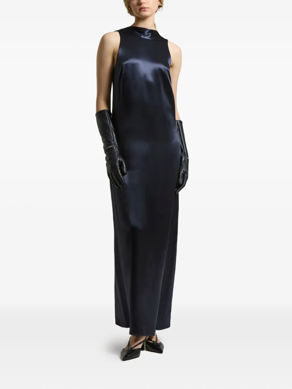 

Платье с эффектом сатина и воротником-стойкой Peserico, синий