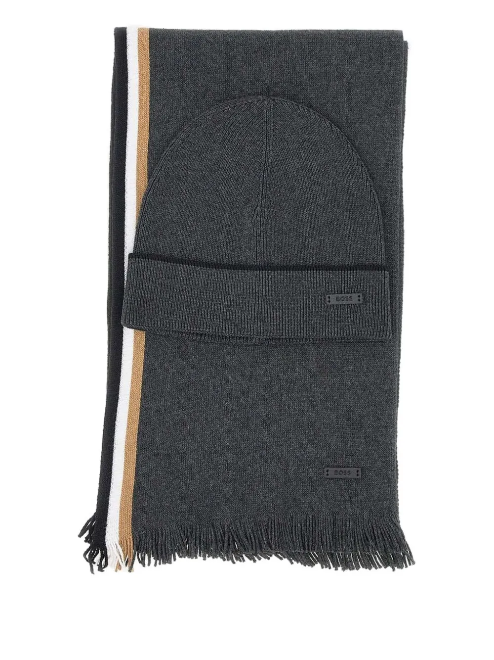 

Комплект из шапки с полосатым элементом Boss, серый