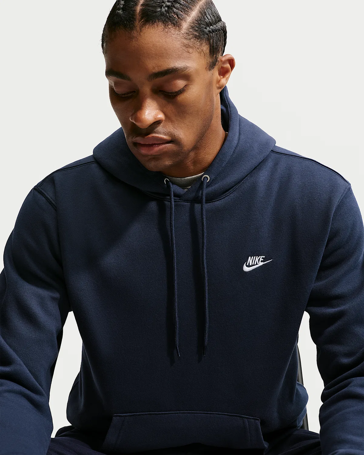 Мужская флисовая худи-пуловер Nike Club, Obsidian/Obsidian/White — фото 3