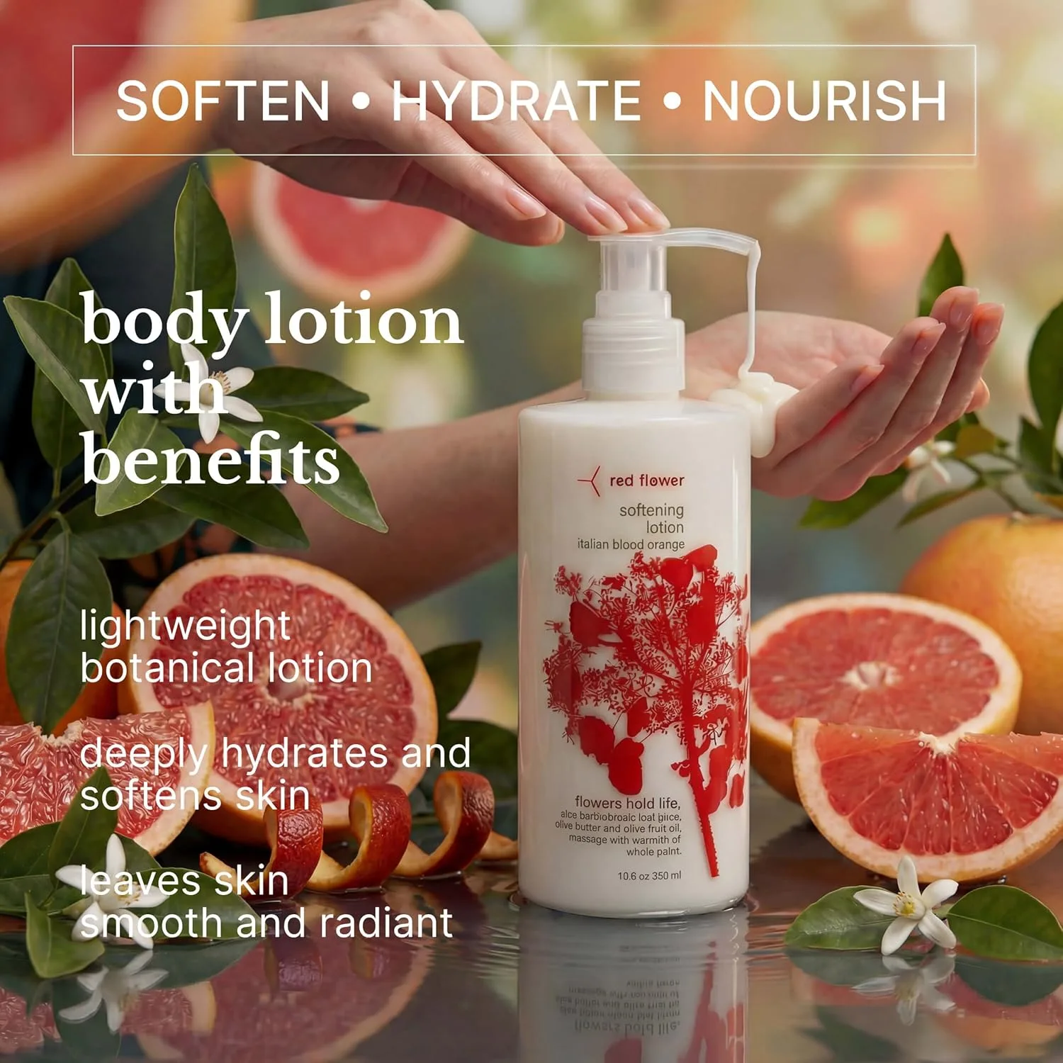 Увлажняющий лосьон Red Flower Italian Blood Orange - глубокое увлажнение и восстановление кожи тела и рук с маслом ши и оливковым маслом, веганский, без сульфатов, 280 мл., red — фото 3