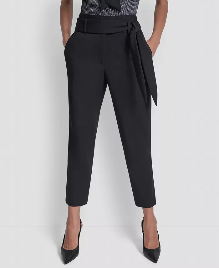 

Женские брюки с завышенной талией и прямым кроем на завязках DKNY, черный