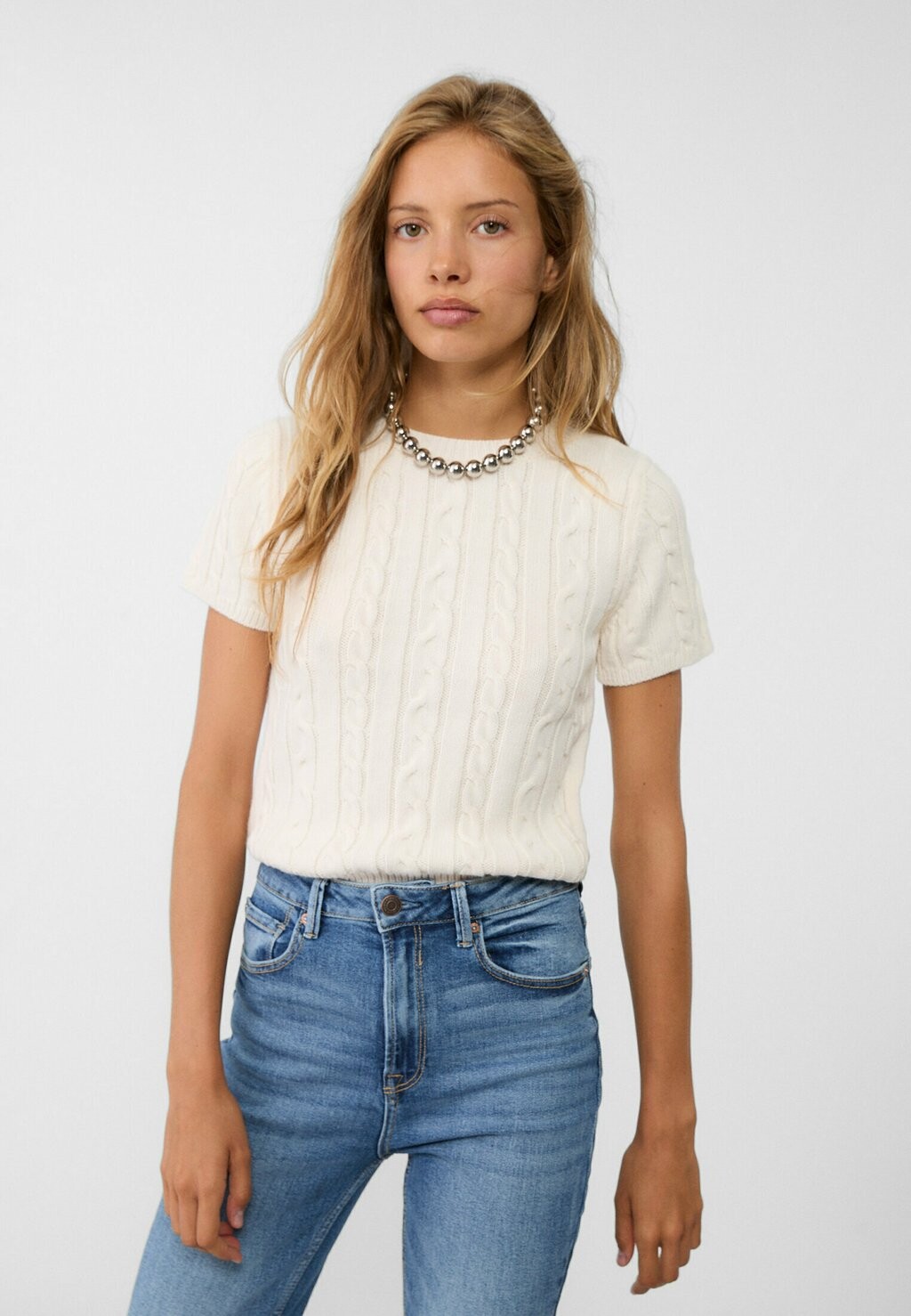 

Футболка с принтом SHORT SLEEVE Stradivarius, бежевый