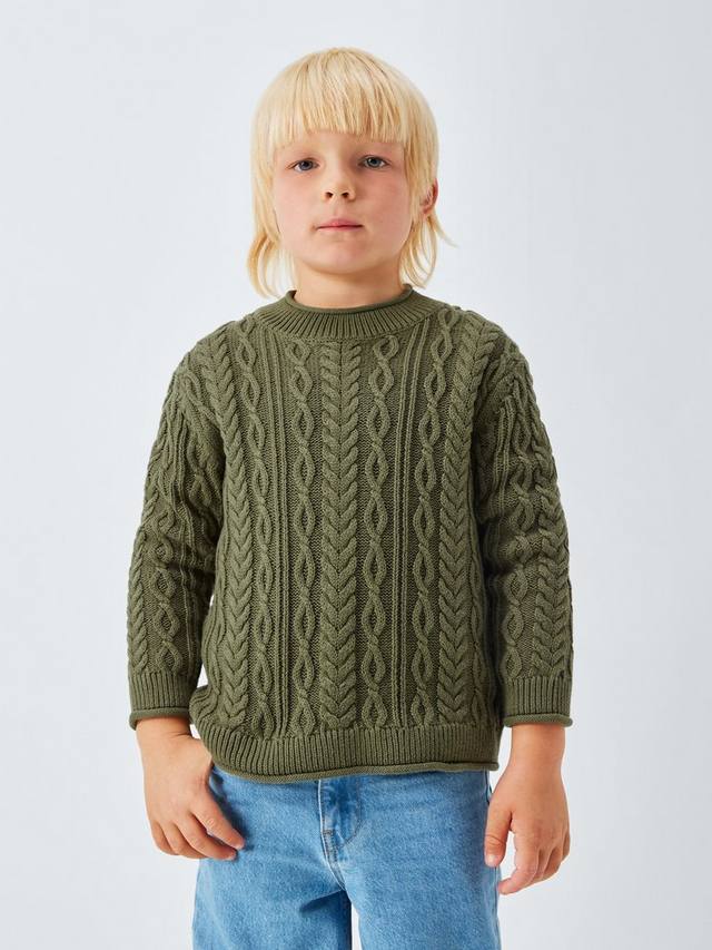

Детский джемпер с воротником-гольф и ажурным узором John Lewis, Olive