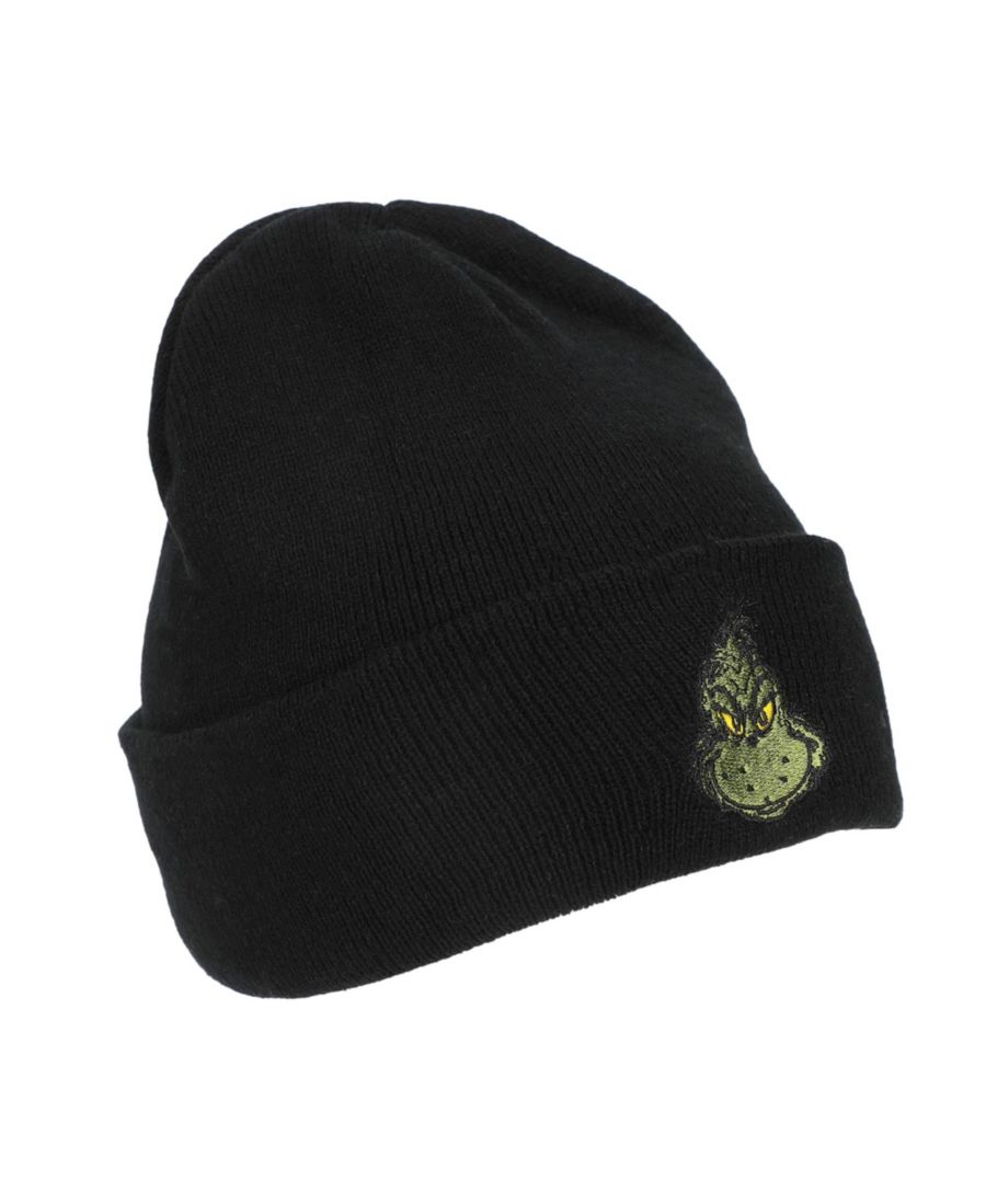 

Мужская вышитая шапка-бини из черной акриловой пряжи со стандартным манжетом The Grinch, The grinch embroidery black