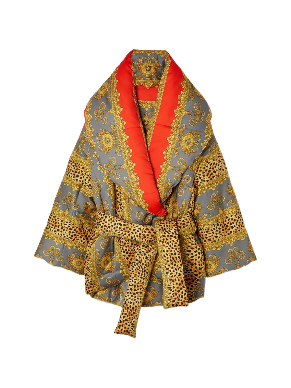 

Пуховик с барочным принтом Versace, серый