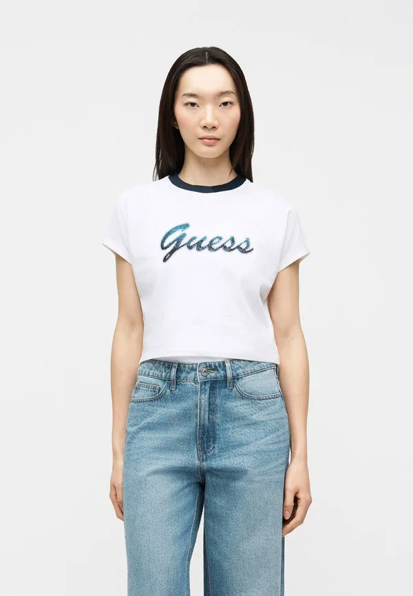 

Футболка с принтом в виде укороченного топа и надписи ss cn. Guess, Pure White, Белый, Футболка с принтом в виде укороченного топа и надписи ss cn. Guess, Pure White