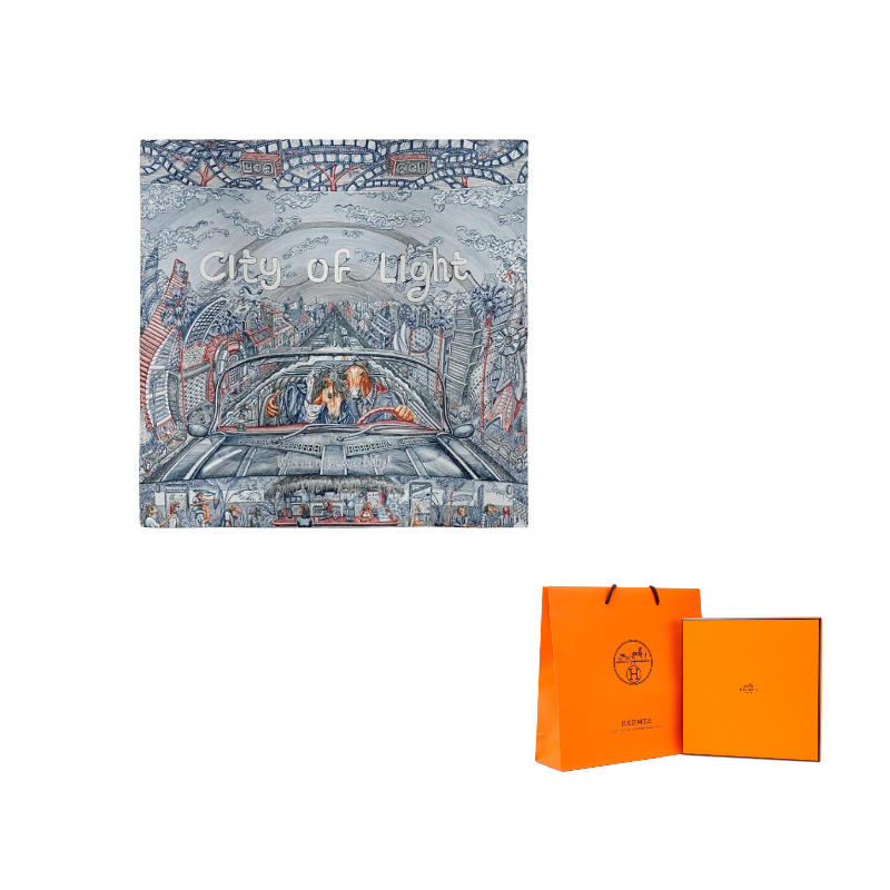 

HERMES Шарф из шелка Mulberry для женщин, цвет Slate Gray/White/Red