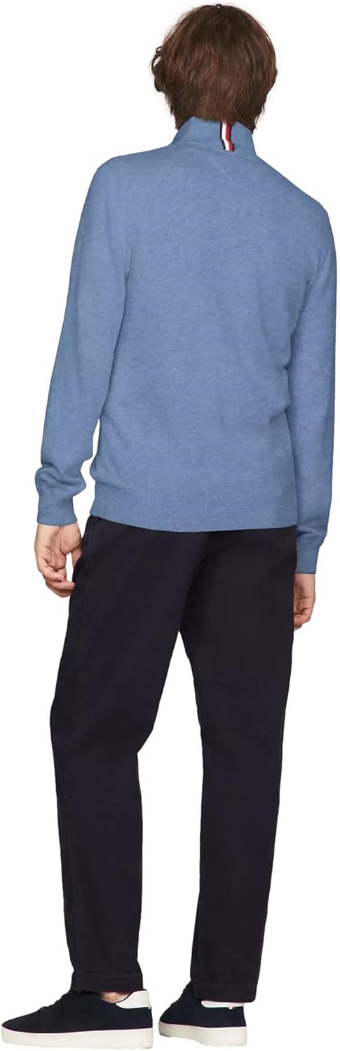 Мужской свитер TOMMY HILFIGER с воротником-стойкой и молнией 1/4, синий, размер L, The Blue Heather — фото 4