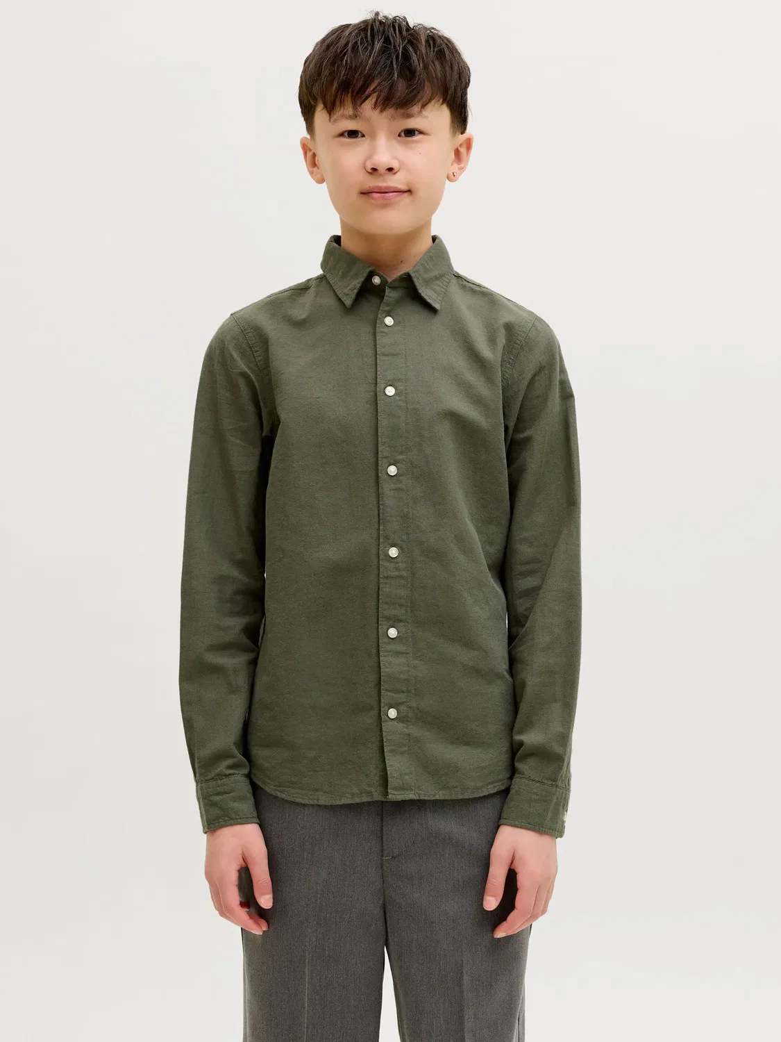 Рубашка из поплина JACK & JONES Junior, оливково-пыльная — фото 2