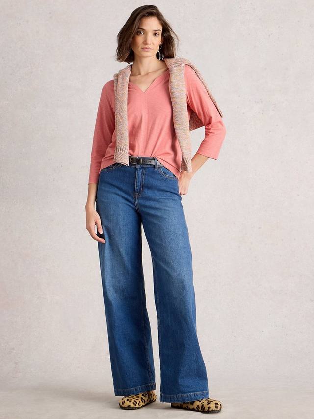 

Футболка Nelly с V-образным вырезом из хлопка White Stuff, Mid Coral