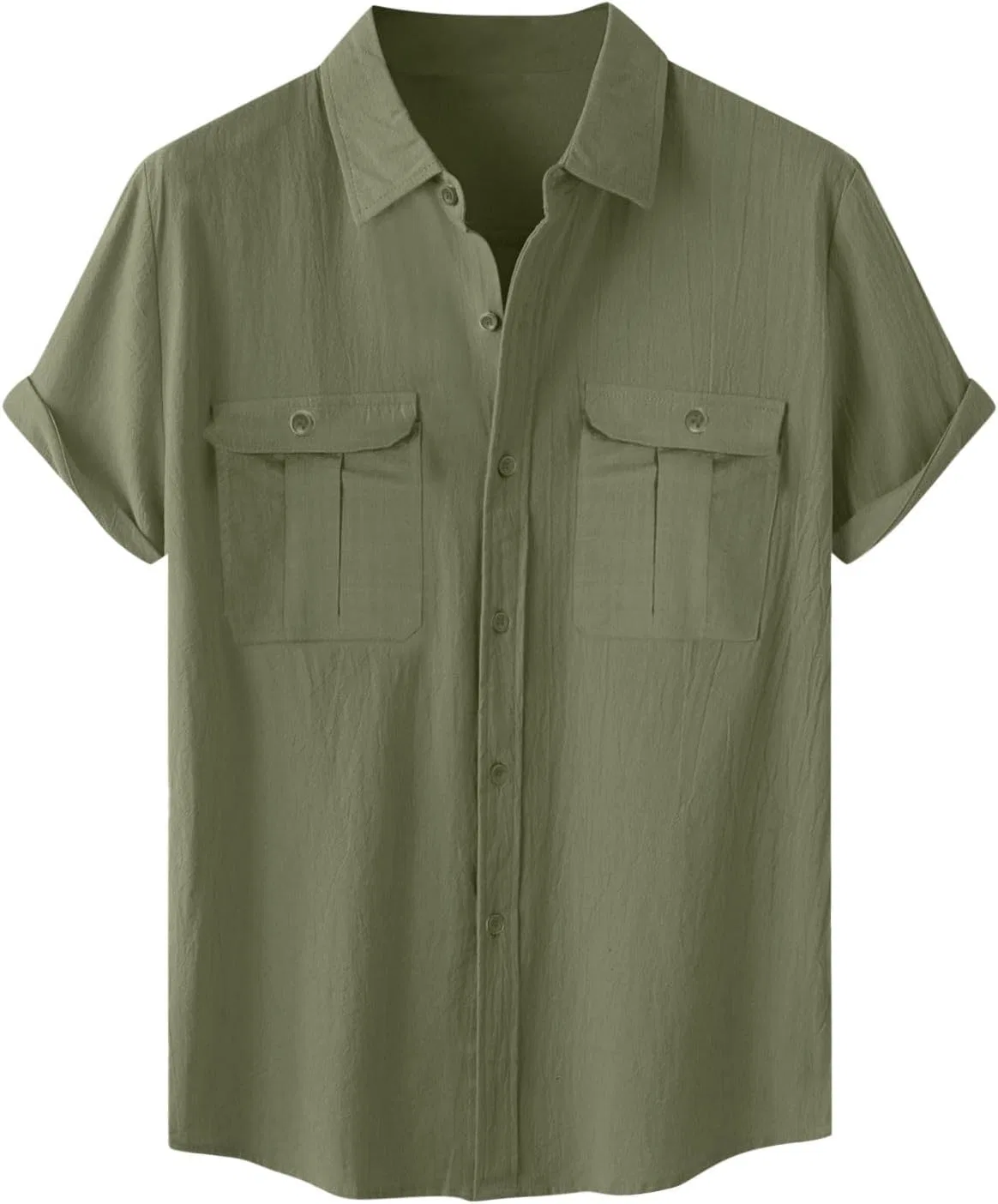Футболка мужская с воротником, хлопок и лён, Army Green