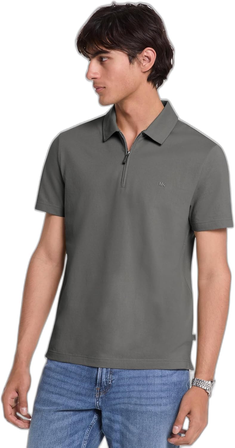 

Michael Kors мужская облегающая пике короткий рукав молния поло, Charcoal Melange, Черный, Michael Kors мужская облегающая пике короткий рукав молния поло, Charcoal Melange