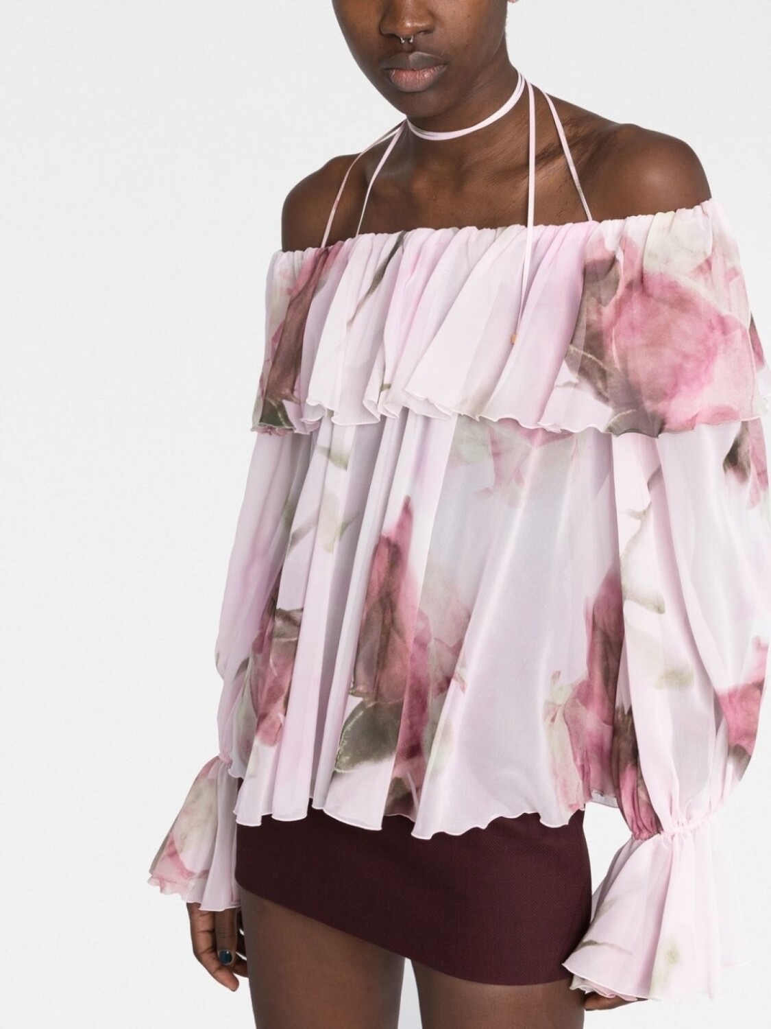Blumarine блузка с цветочным принтом и оборками, розовый — фото 3