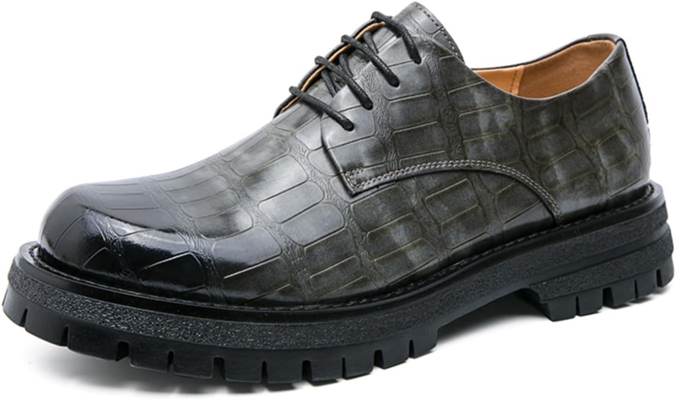 

Мужские винтажные туфли с отделкой под каменную фактуру из лакированной кожи на шнуровке с платформой, низкие, с нескользящей массивной подошвой, для деловых и свадебных торжеств Boaobaihuo, серый