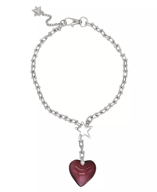 

Ожерелье из стальной цепи с подвеской в виде красного акрилового сердца, 16 дюймов Velvet Luna, red