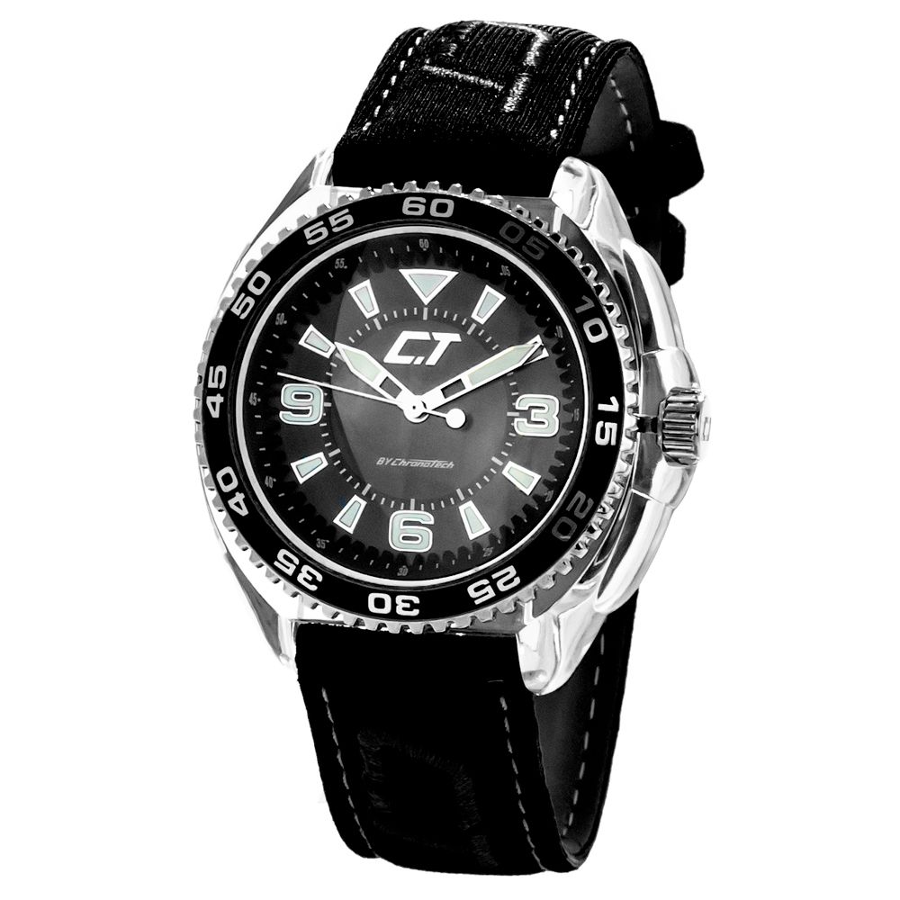 

Черные кожаные часы Chronotech