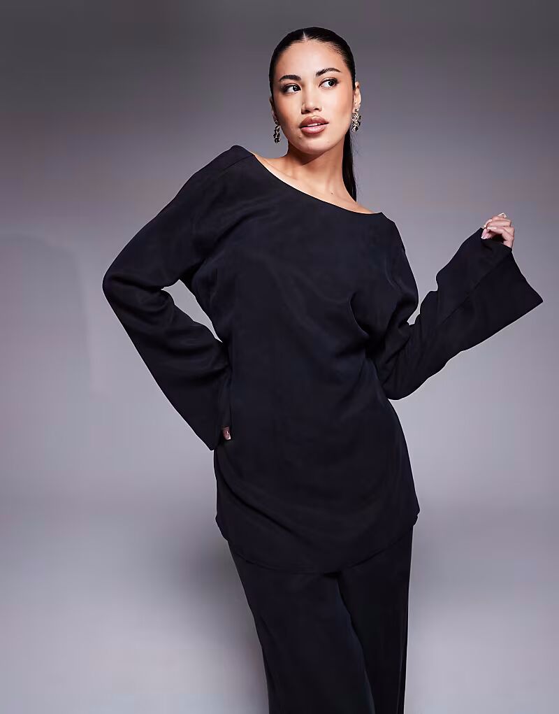 

Мягкий топ с длинными рукавами, черный цвет, стираный Asos Design