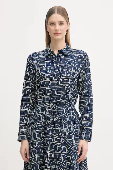 Косорубая рубашка из льна Tommy Hilfiger, синий