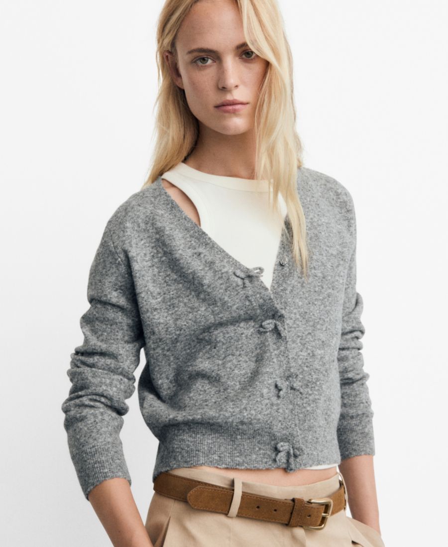

Женский кардиган с V-образным вырезом из шерстяной смеси MANGO, Medium Heather Gray