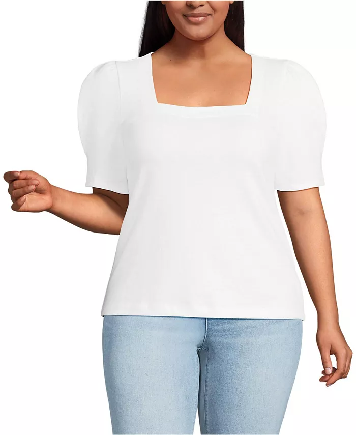 

Топ с квадратным вырезом и пышными рукавами Mariner Plus Size Lands' End, белый