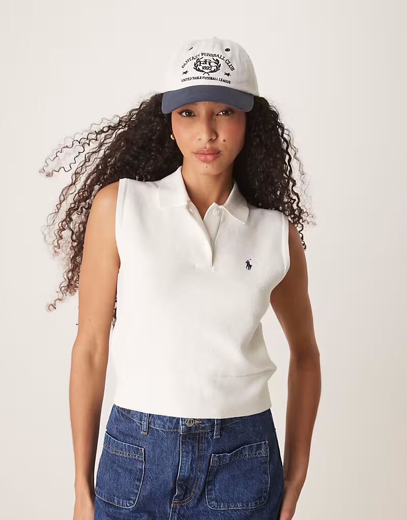 

Polo Ralph Lauren slevelless icon logo трикотажный топ поло белого цвета