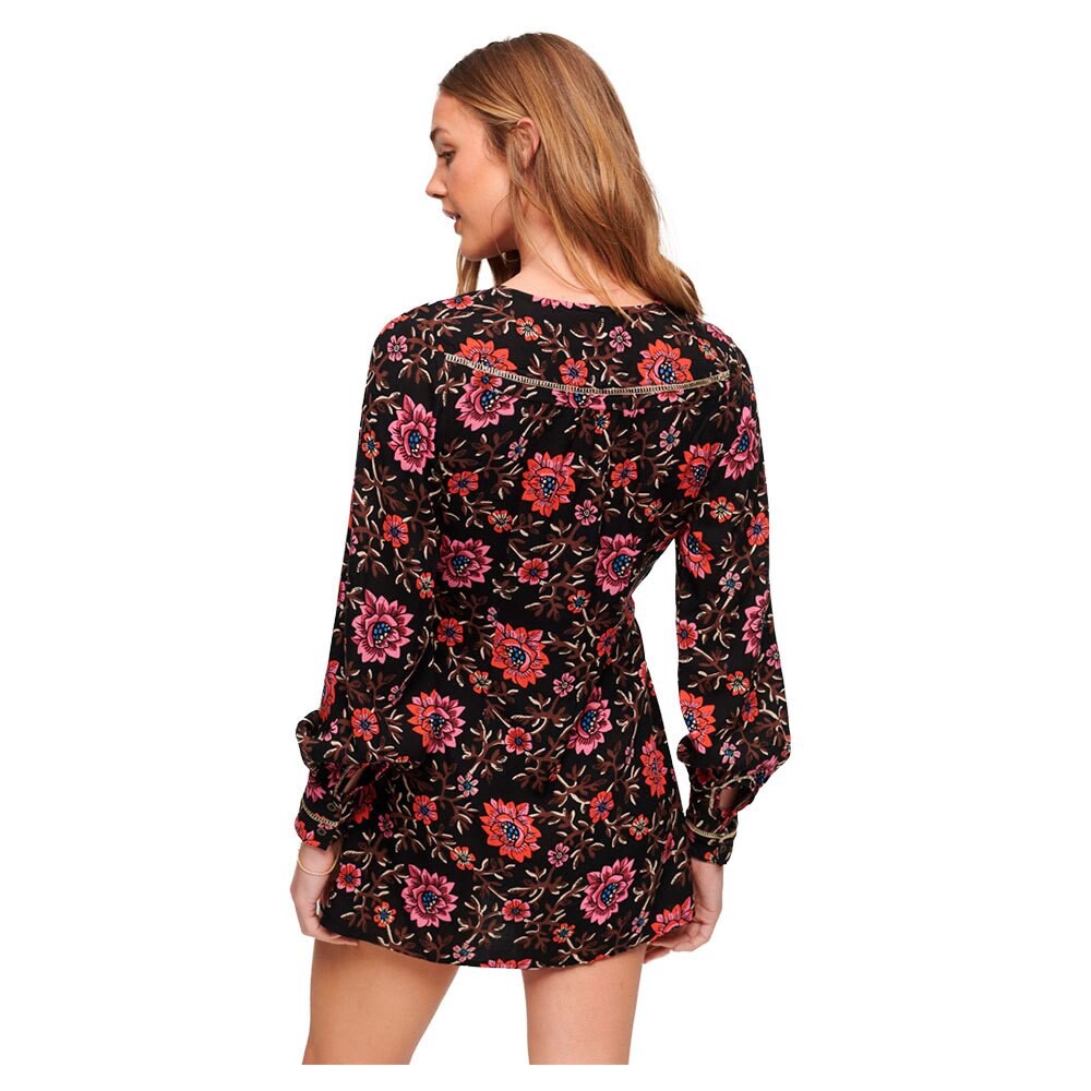 Короткое платье Superdry Printed V Tea Long Sleeve, разноцветный — фото 2