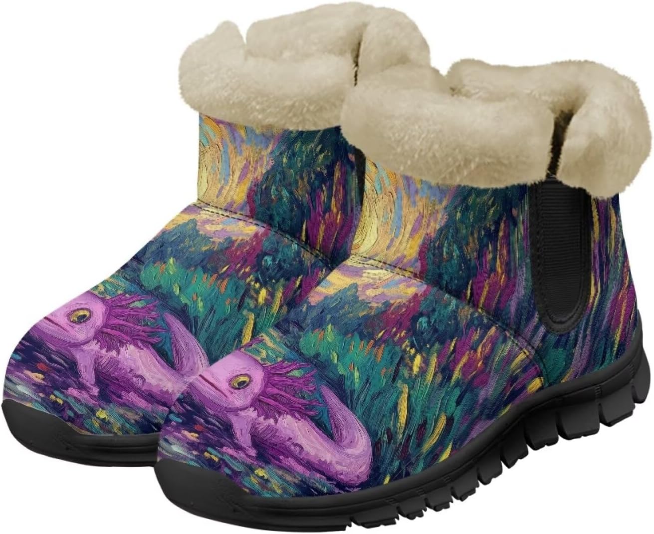 

Мужские зимние снегоходные ботинки Qoiuvncy, утепленные мехом, ботильоны с мягкой подкладкой, нескользящие, удобные, с легким надеванием, короткие ботинки для прогулок на улице, размер США 7-13, фиолетовый